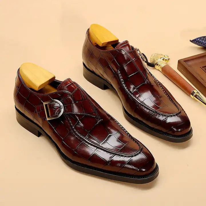 Croc Patterned Brown - Monk Strap