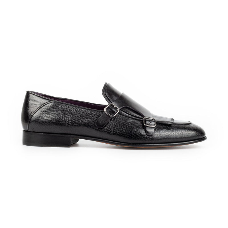 Black Leather Double Monk Strap - Kilt Loafers