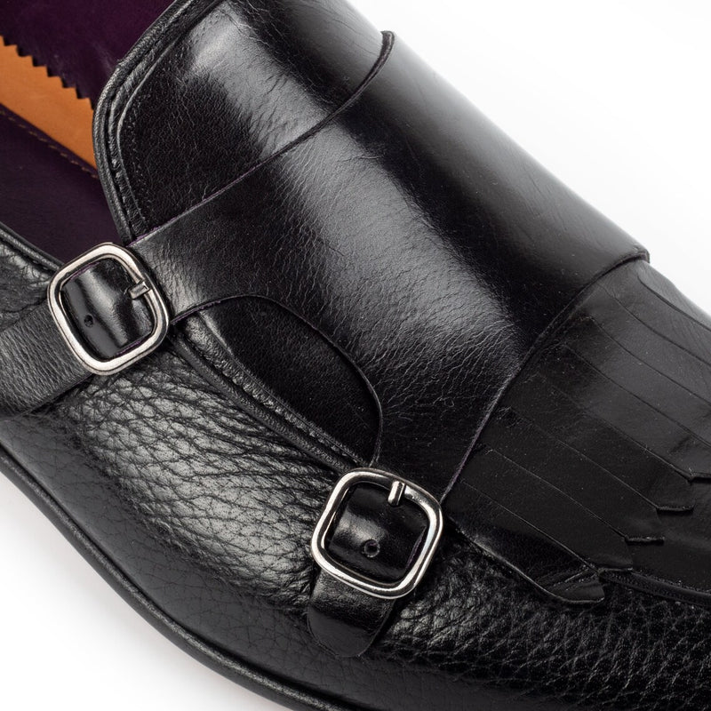 Black Leather Double Monk Strap - Kilt Loafers