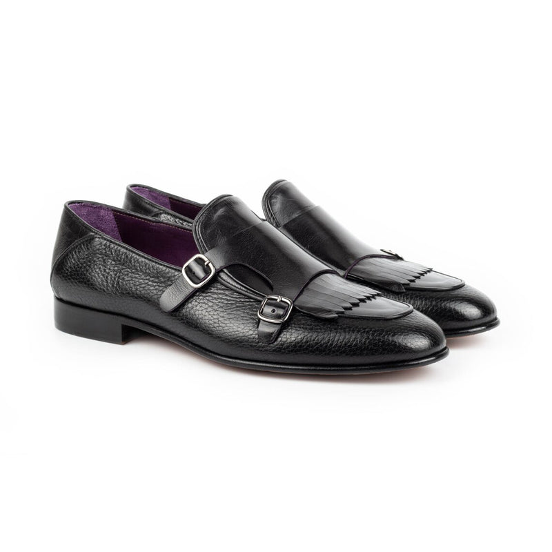 Black Leather Double Monk Strap - Kilt Loafers