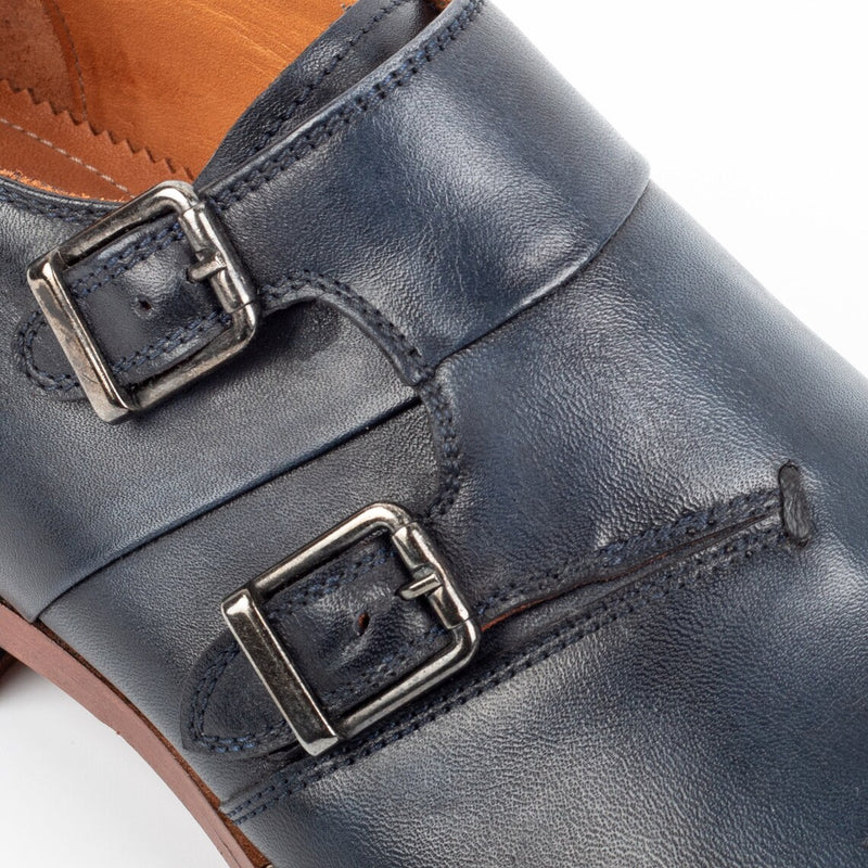 Blue Leather Brogue - Double Monk Strap