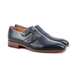 Blue Leather Brogue - Double Monk Strap