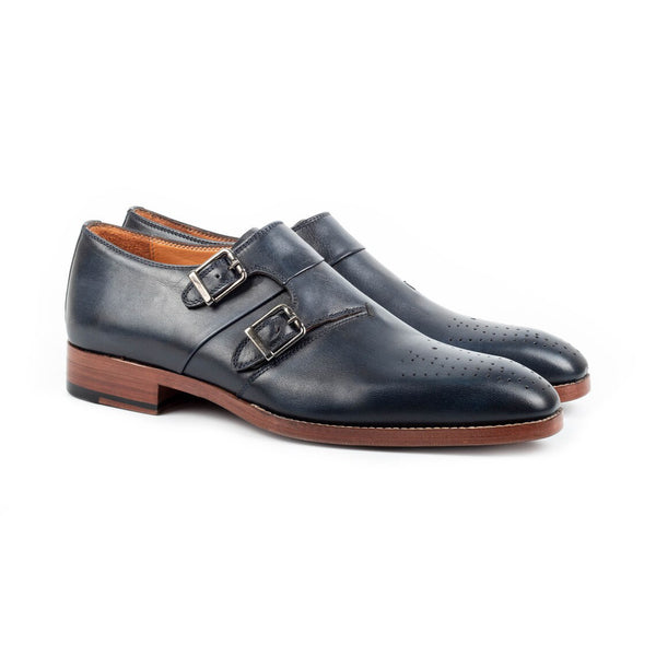 Blue Leather Brogue - Double Monk Strap