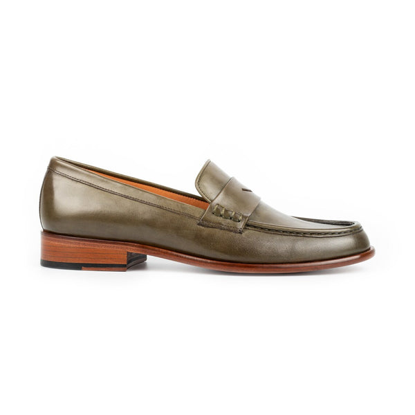 Olive Green Leather - Penny Loafers