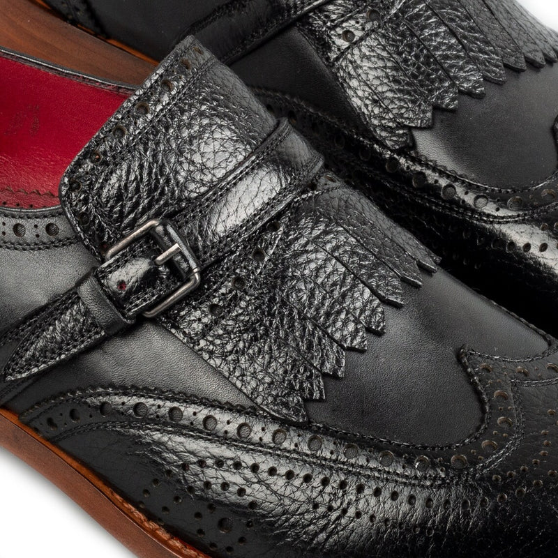 Black Leather Wingtip Brogue - Kilt Loafers