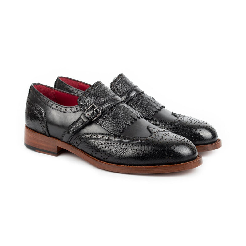 Black Leather Wingtip Brogue - Kilt Loafers