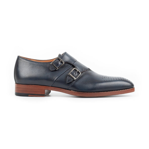 Blue Leather Brogue - Double Monk Strap