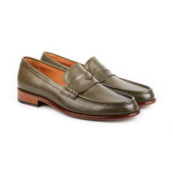 Olive Green Leather - Penny Loafers