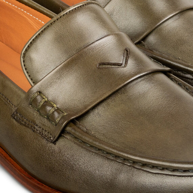 Olive Green Leather - Penny Loafers